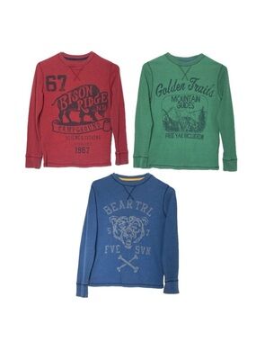 Arizona Jean Co. Boys set of 3 graphic waffle knit thermal long sleeve shirts L